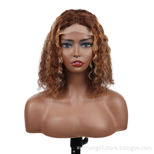 Pre Plucked highlight honey brown color straight bob human hair lace front wigs, 4x4 lace closure indian straight wave bob wig